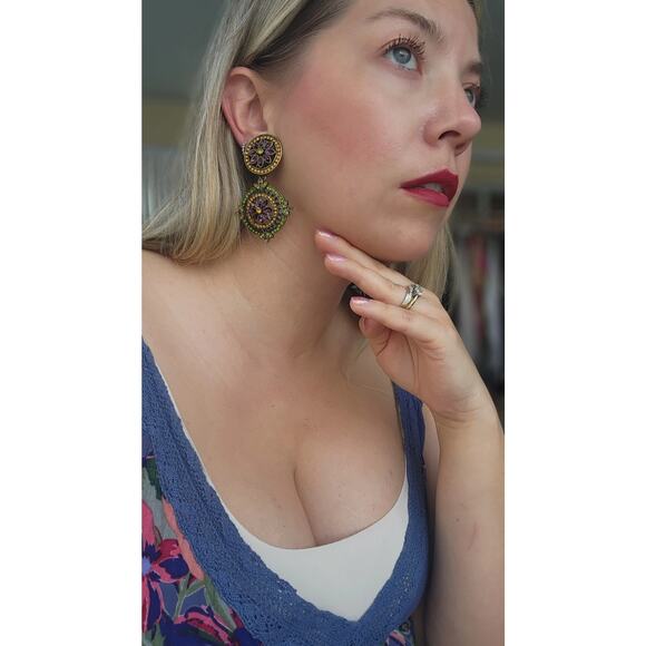 Heidi Daus Crystal Kaleidoscope French Twist Round Clip On Dangle Earrings 2in1 - Picture 11 of 11